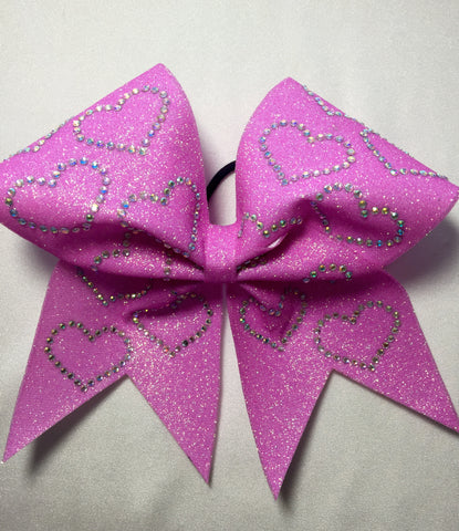 Pink Glitter and Holographic Rhinestone Hearts bow